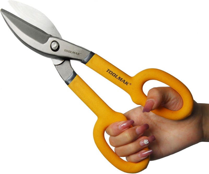 TOOLMAK Tin Snips 10 Inch Straight Pattern Tinners Snips with Comfort Grip Sheet Metal Cutting Shears Heavy Duty - Image 1